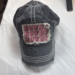 Kb Ethos Vintage Distressed Baseball Cap Howdy Howdy Howdy Grey With Pink NWOT